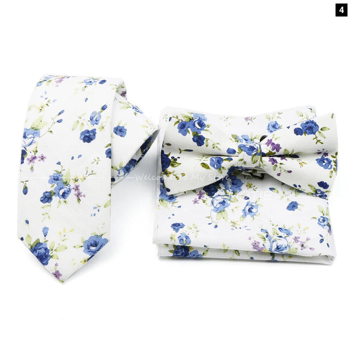 Floral Tie And Handkerchief Set For Business And Weddings