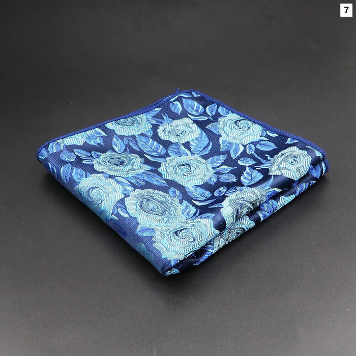 Floral Rose Pocket Square Blue Red Polyester Wedding Party Gift For Men