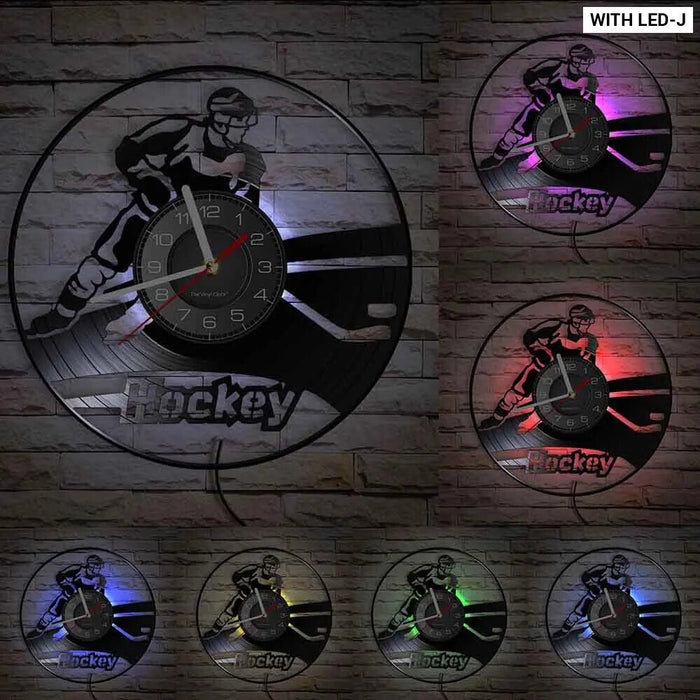 Hockey Player Silhouette Vinyl Record Wall Clock