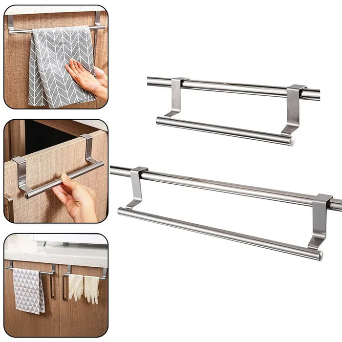 Stainless Steel Over Door Towel Rack Bathroom Kitchen Cabinet Holder