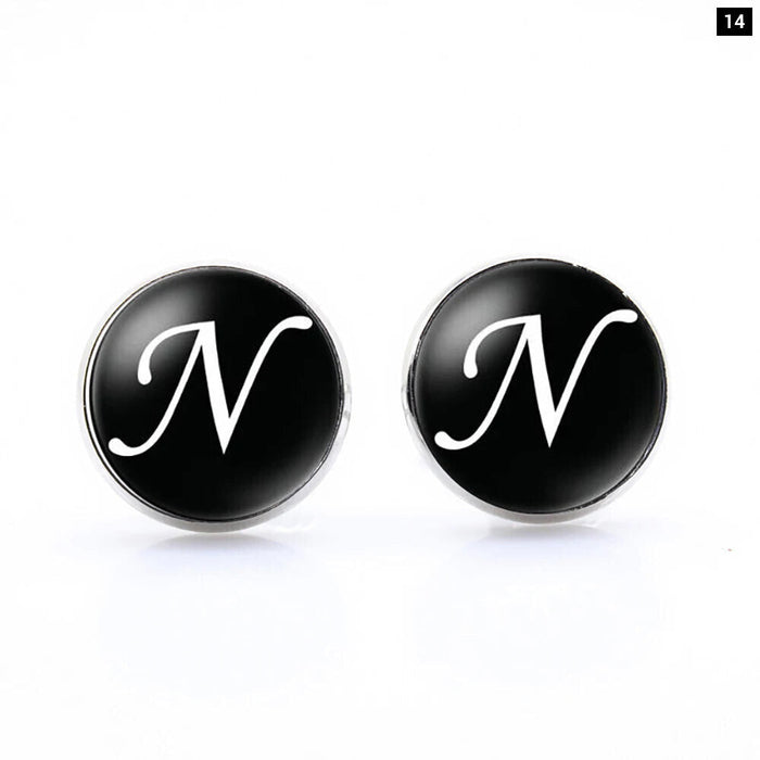 Classic Black Cufflinks For Groom Business 26 Letters Initials Gift