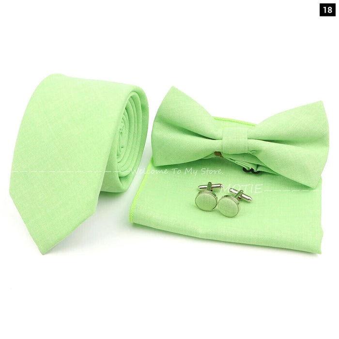 27 Colour Tie Set Classic Cotton Pocket Square Cufflink And Bowtie For Mens Wedding Party Accessories