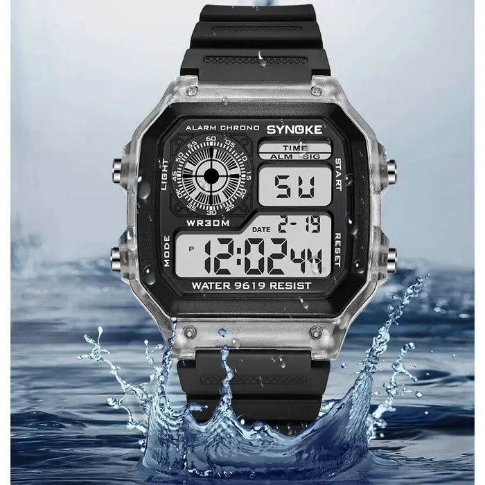 Synoke Mens Sports Chrono Watch Waterproof Multifunctional Luminous Seven Lights