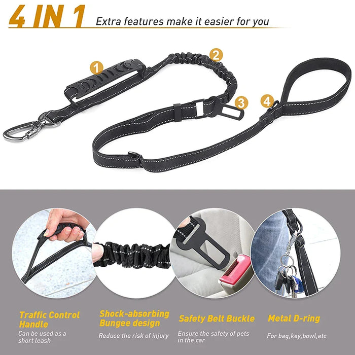 No Pull Bungee Dog Leash Reflective Padded Handle Car Seat Belt Medium Large Dogs