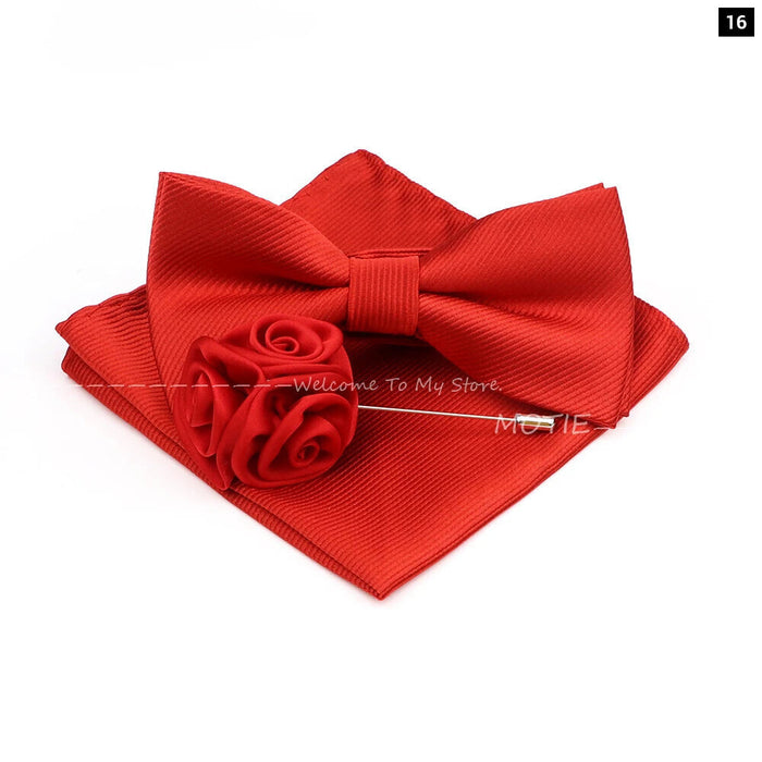 Red Butterfly Bowtie Set For Weddings And Parties