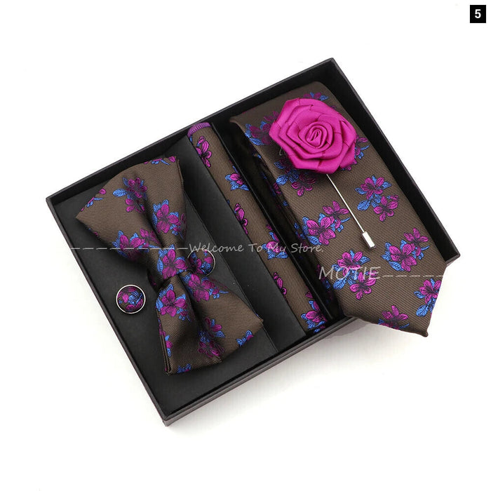 Floral Tie Set Novelty Design With Box For Parties And Business