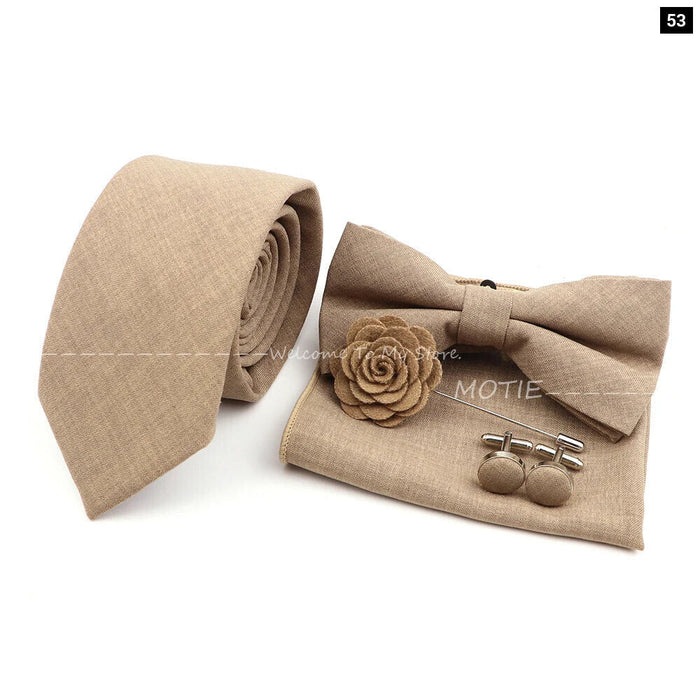 27 Colour Tie Set Classic Cotton Pocket Square Cufflink And Bowtie For Mens Wedding Party Accessories