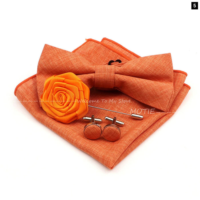 Classic Bowtie Set With Handkerchief Cufflink And Brooch