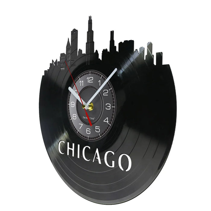 Chicago Skyline Vinyl Record Wall Clock