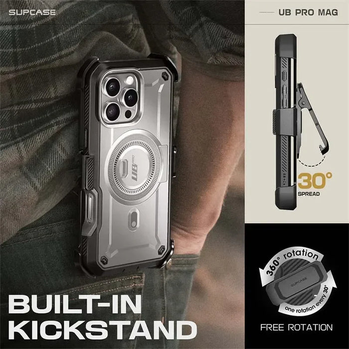 For Iphone 16 Pro Max 6.8“ Ub Pro Mag Full Body Rugged Phone Case With Built-In Screen Protector Belt-Clip