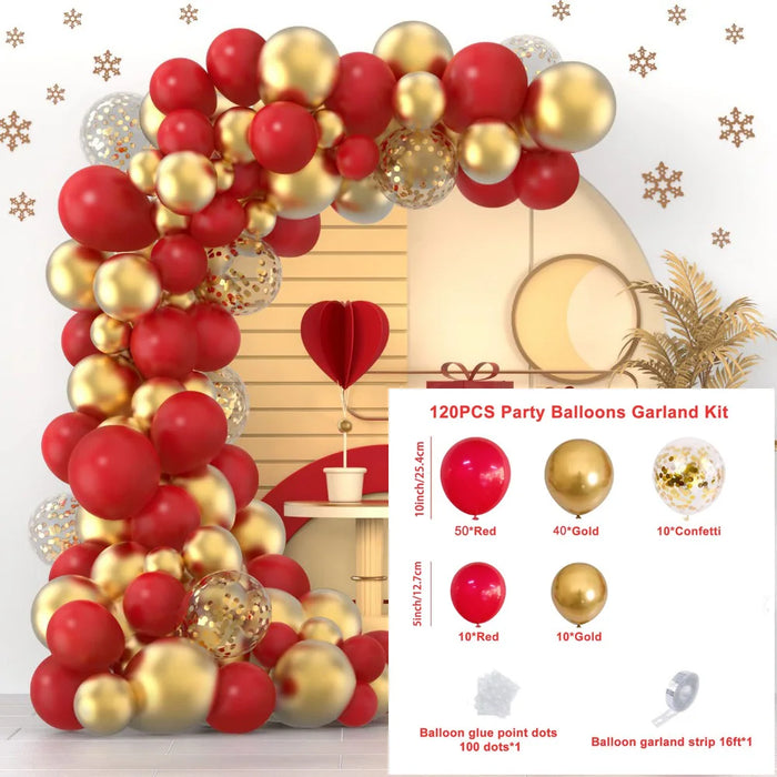 120Pcs Retro Platinum Red Gold Balloon Party Garland Set With New Minimalist Metal Texture Decoration Arch Decoration Venue