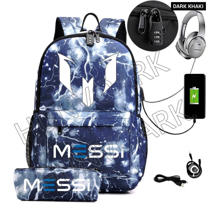 Unisex Messi Casual 15.6 Inch Laptop Back Light Anti Theft School Bag