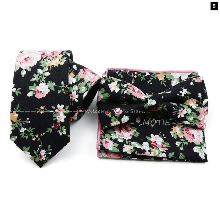 Floral Tie And Handkerchief Set For Business And Weddings