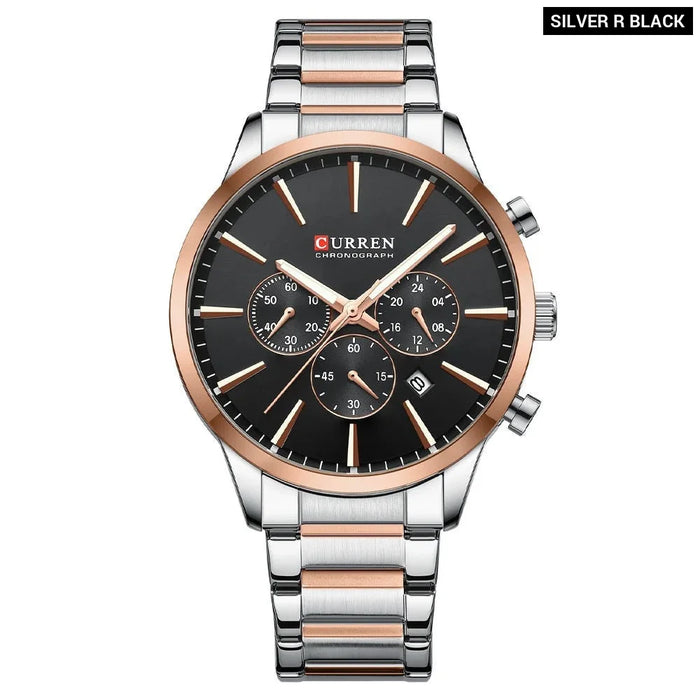 Casual Sport Watches Men'S Quartz Chronograph Stainless Steel Bracelet Wristwatches With Date Male Clock