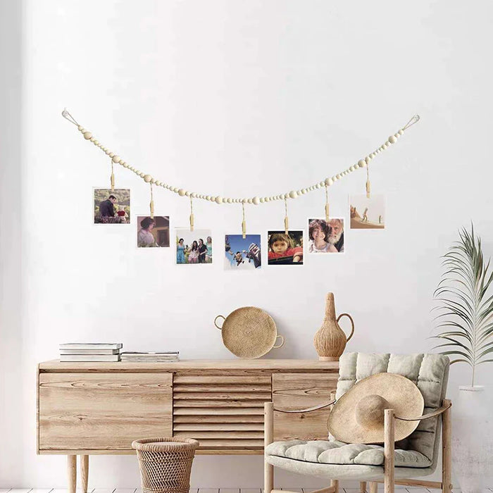 Boho Macrame Po Display Wall Decor With Wooden Beads