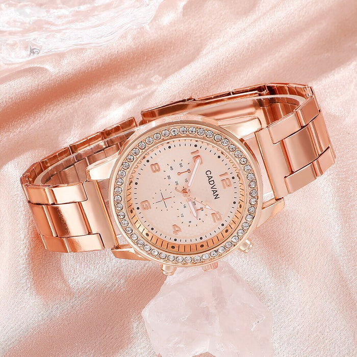 6Pcs Set Women Rose Gold Luxury Quartz Watch Rhinestone Fashion Wristwatch Casual Ladies Watches Bracelet Set Clock