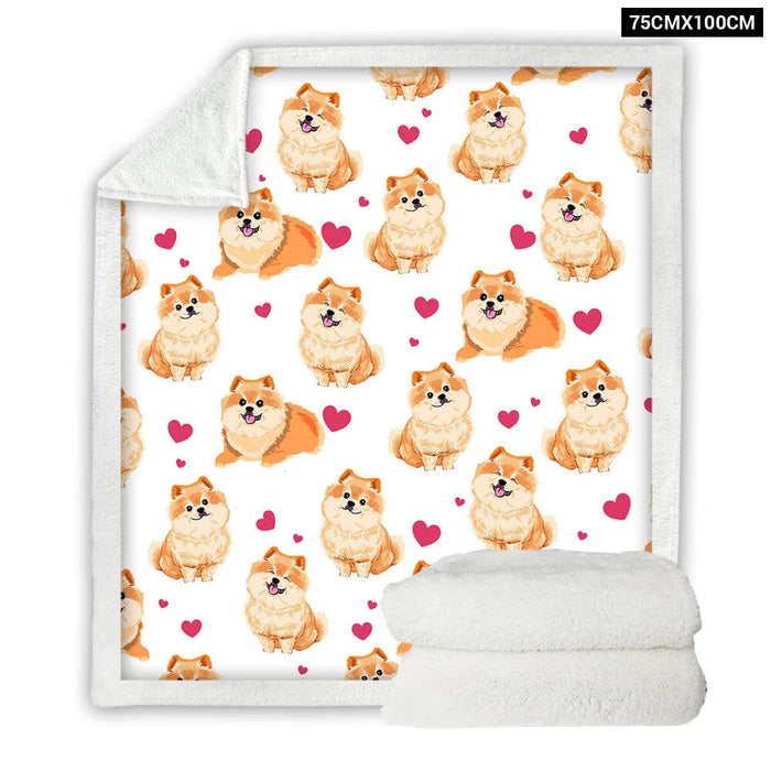 Soft Pomeranian Dog Throw Blanket Cartoon Print For Couch Or Bed