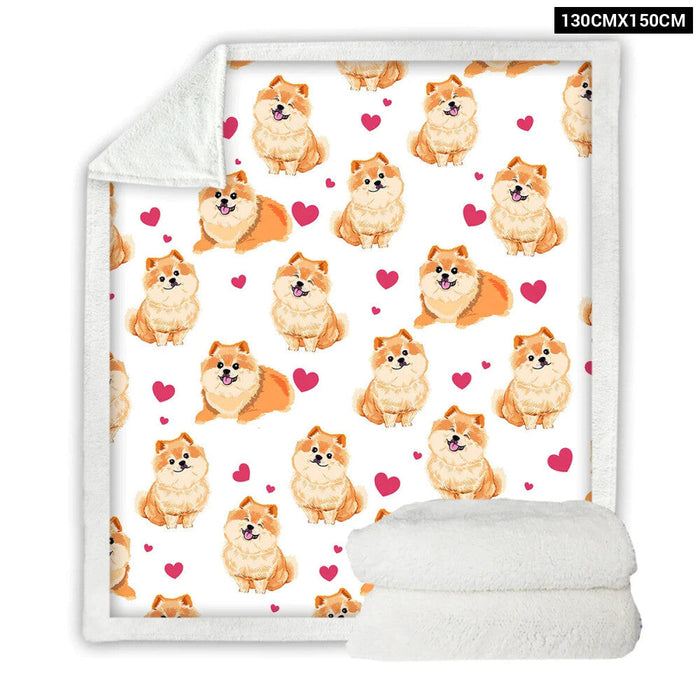 Soft Pomeranian Dog Throw Blanket Cartoon Print For Couch Or Bed