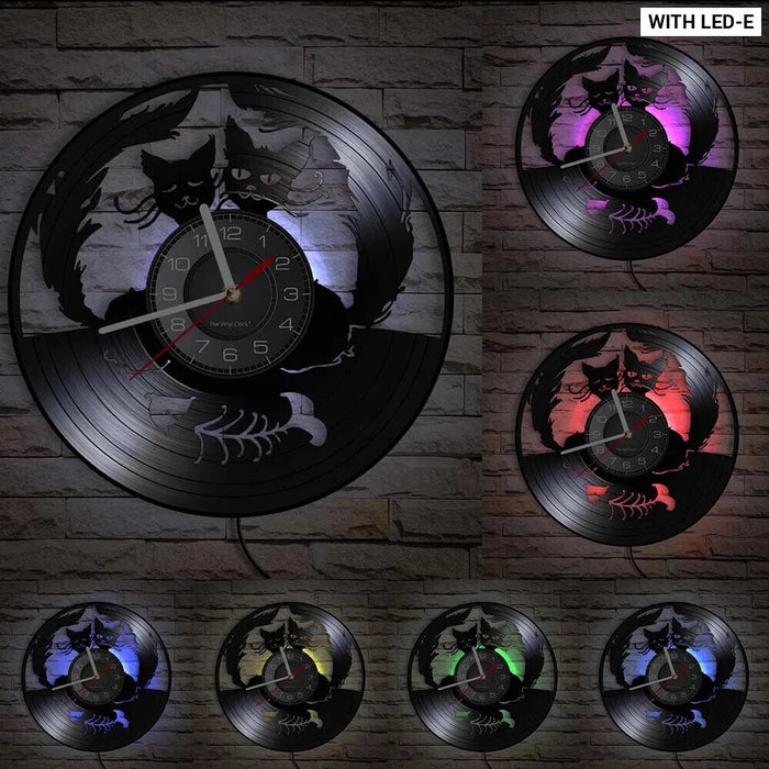 Real Vinyl Record Cat Fishbowl Wall Clock