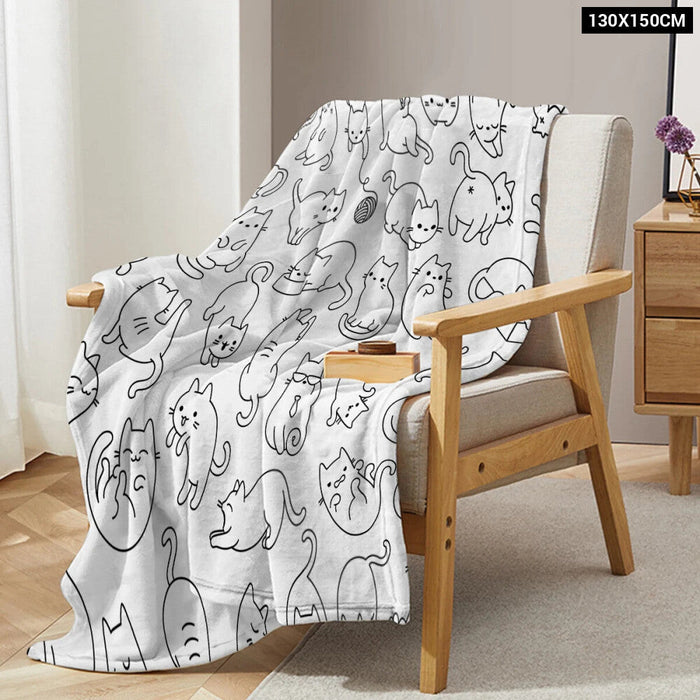 Black And White Cat Print Blanket For Bed Couch Or Chair