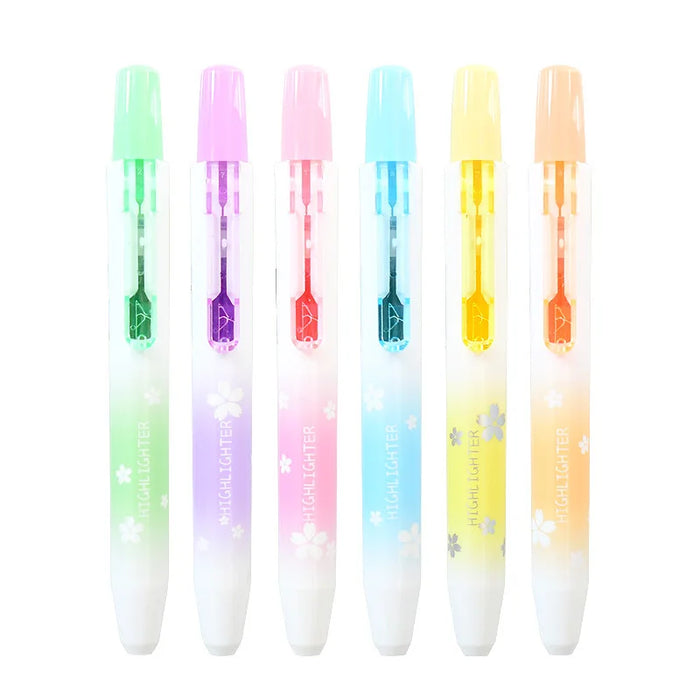 6 Pieces Kawaii Retractable Highlighters Macaron Pastel