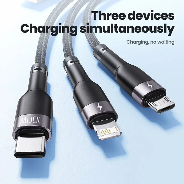 6a 100w 3 In 1 Usb Cable For Iphone Huawei Xiaomi