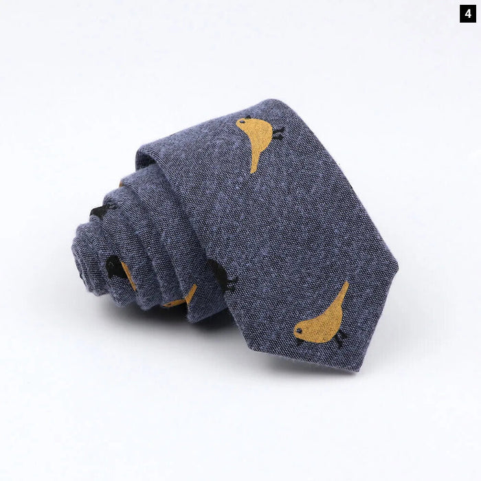 Handmade 6Cm Mens Ties Classic Cotton Necktie For Weddings And Casual Wear Bird And Flower Print Gift