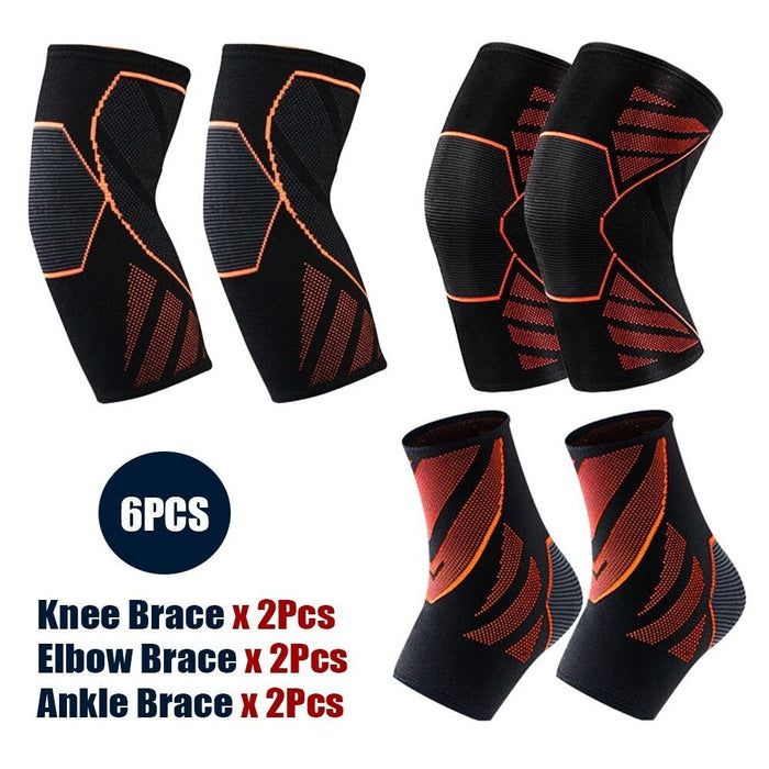 6Pcs/Set Knee Elbow Ankle Brace Protective Gear Set For Cycling Running Basketball