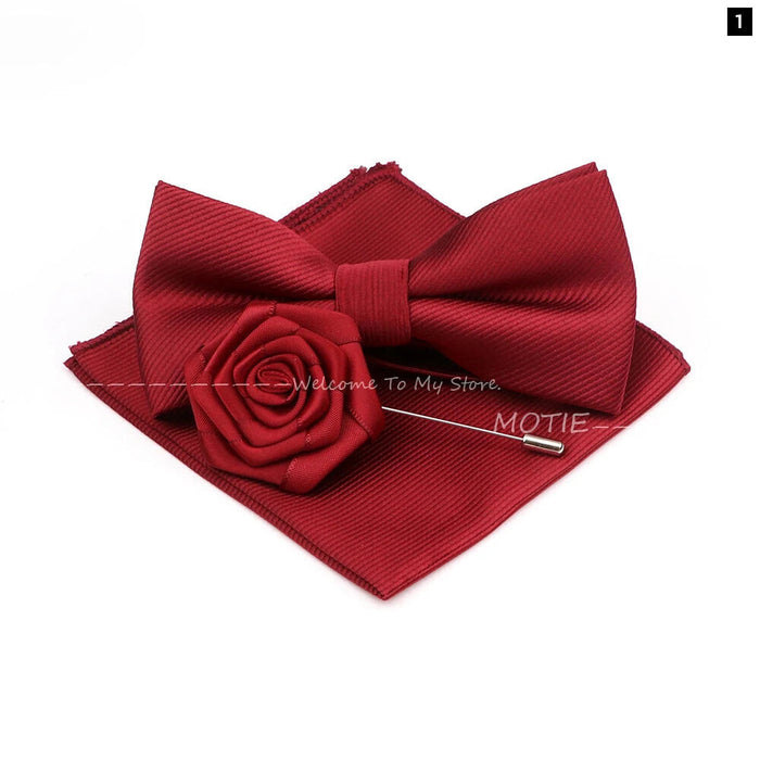 Red Butterfly Bowtie Set For Weddings And Parties