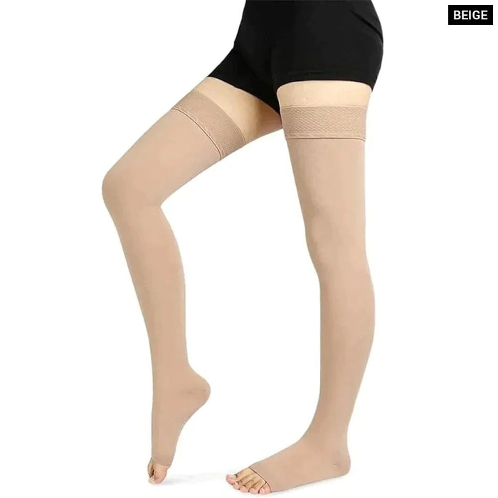 1 Pair Open Toe Thigh High Socks For Varicose Vein Swollen Legs Travel