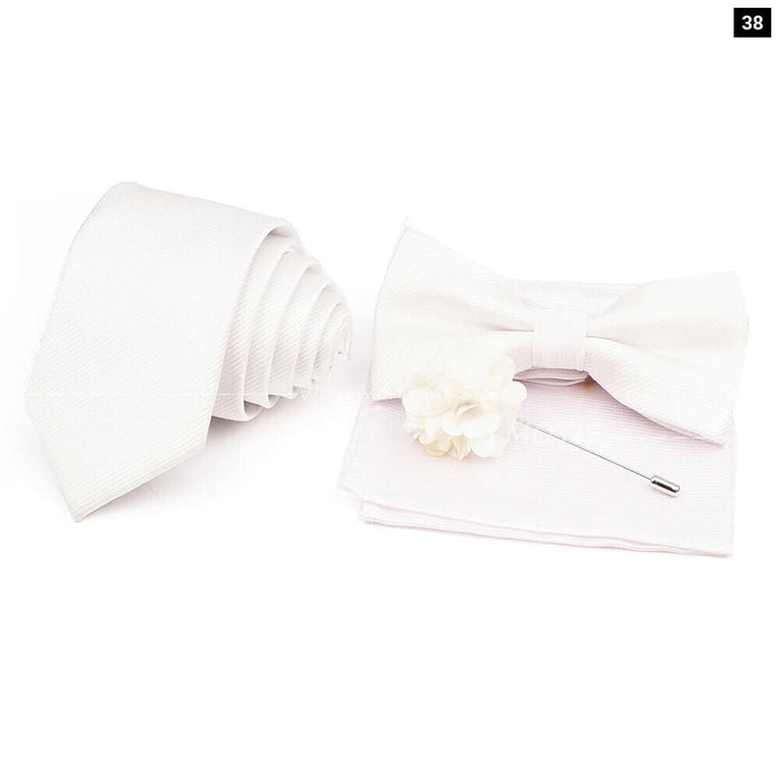 Tie Set Solid Colour Bowtie Handkerchief Brooch Cufflink For Business Weddings And Gifts