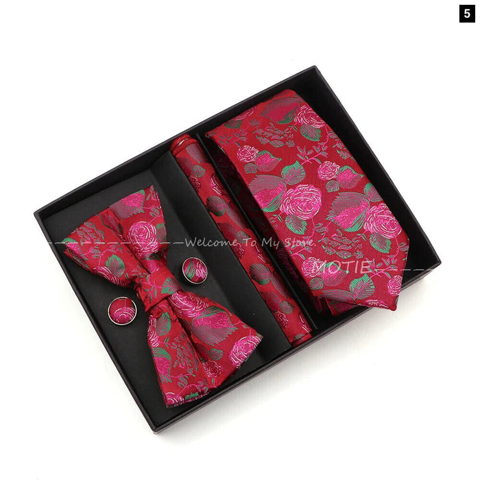 Red Floral Tie Set For Business And Weddings