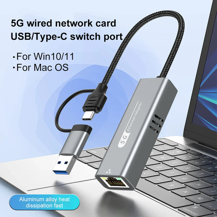 Usb C To 5Gbps Ethernet Adapter 5000Mbps Usb-C To Rj45 Network Converter Rj45 To Type C Ethernet Converter For Macbook Laptop Pc