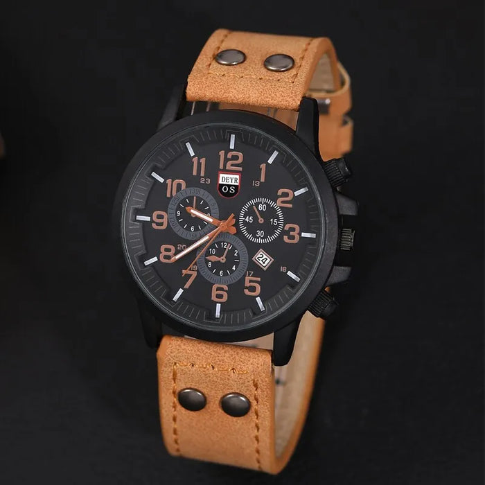 4PCS Set Fashion Mens Sports Bracelet Watches For Men Military Quartz Wrist Watch Classic Male Casual Leather Watch