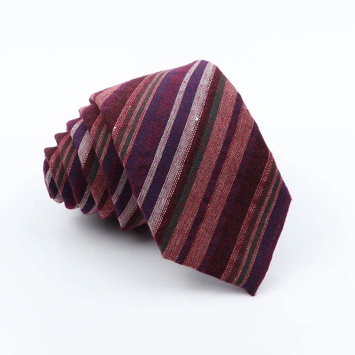 Handmade Mens Striped Ties 6Cm Linen Skinny Neck Tie Red Green Blue Casual Gift