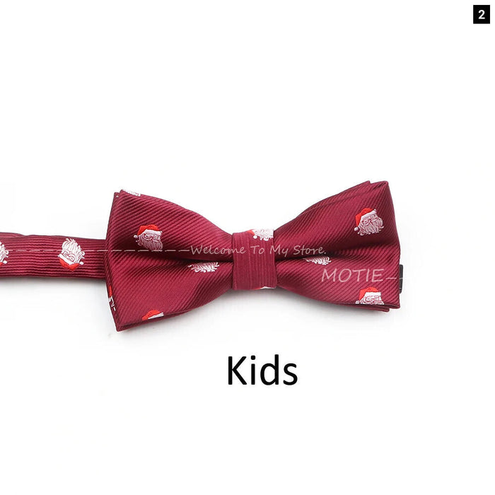 Christmas Bowtie Set Red Snowflake Pattern Parent-Child Matching Polyester Festive Accessory