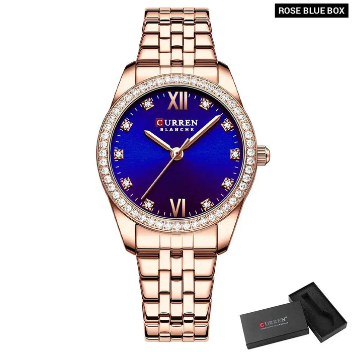 Stainless Steel Slim Rhinestone Dial Classy Dress Watches For Women