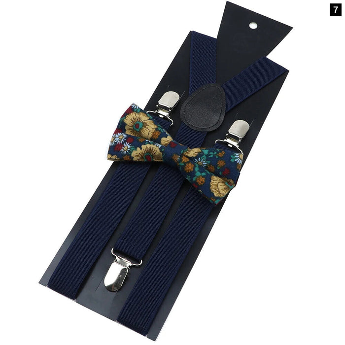 Cotton Suspenders And Bow Tie Set Adjustable And Elastic For Weddings