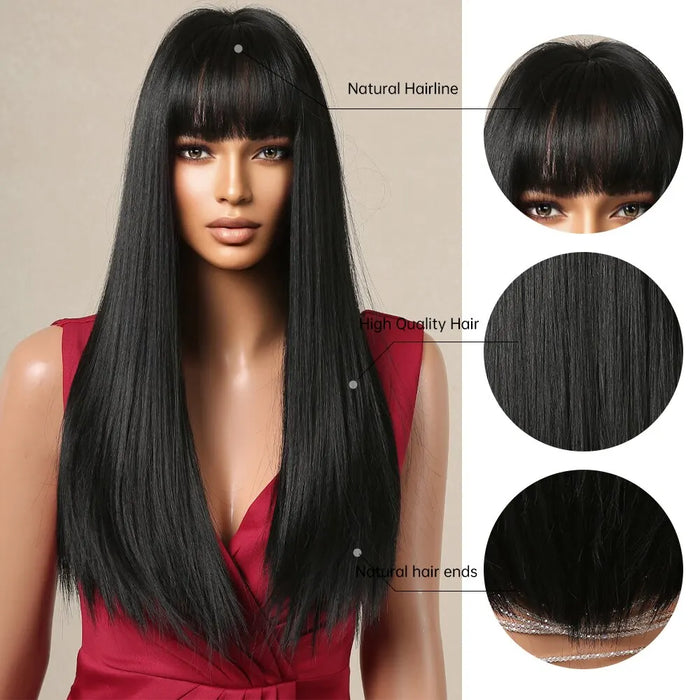 Long Straight Black Synthetic Wig