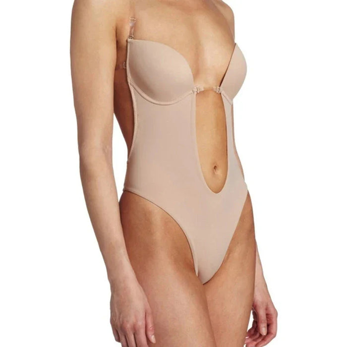 Deep V Neck Plunge Bodysuit With Padded Push Up