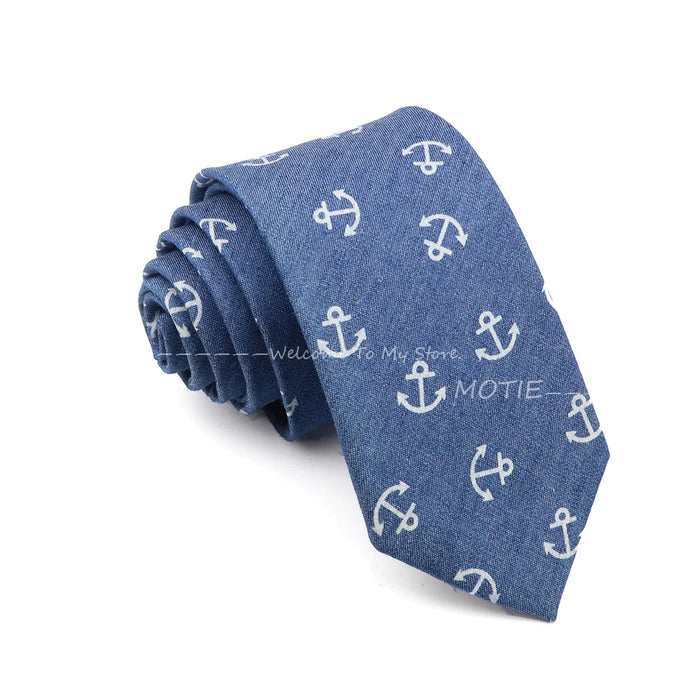 Floral Skull Anchor Denim Tie For Weddings Parties And Daily Wear