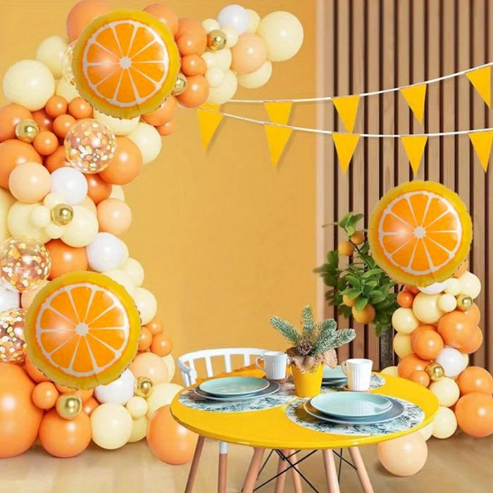 128Pcs Orange Party Balloon Arch Set Suitable For Fruit-Themed Events Birthday Parties Anniversaries And Other Scenes Decoration