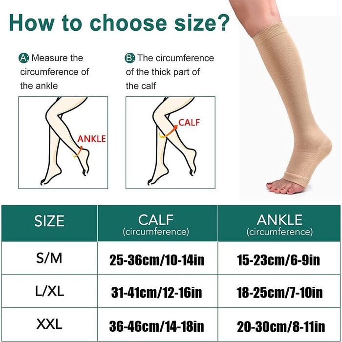 1Pair Unisex Open Toe Calf Zipper Compression Stockings For Women