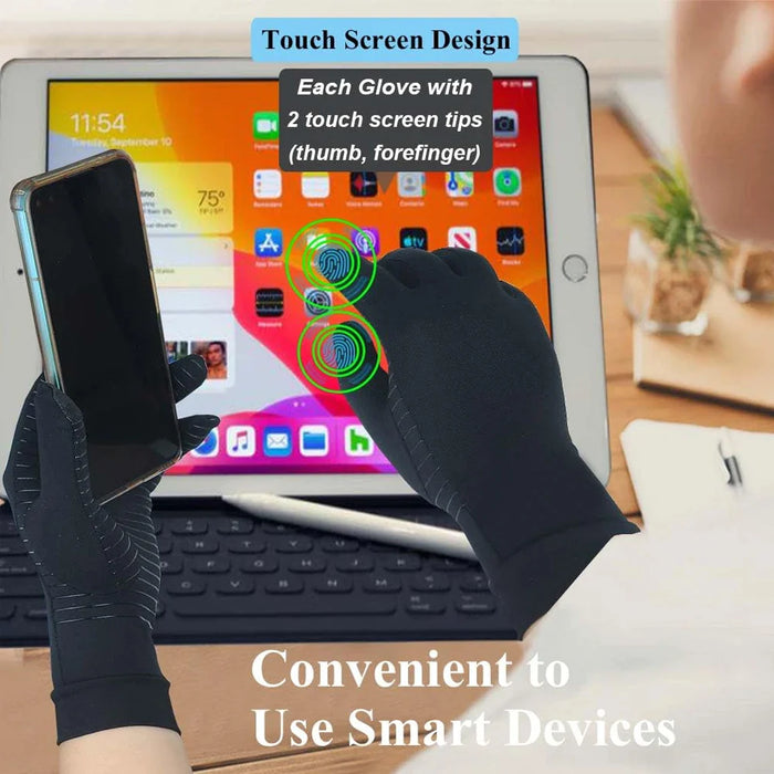 1 Pair Full Finger Arthritis Copper Gloves With Touch Screen Finger