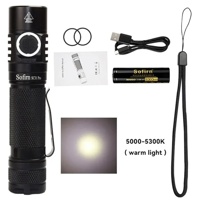 Sofirn Sc31 Pro Led Flashlight Rechargeable 18650 Torch With Usb C 2000Lm Anduril Outdoor Collection