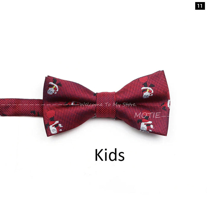 Christmas Bowtie Set Red Snowflake Pattern Parent-Child Matching Polyester Festive Accessory