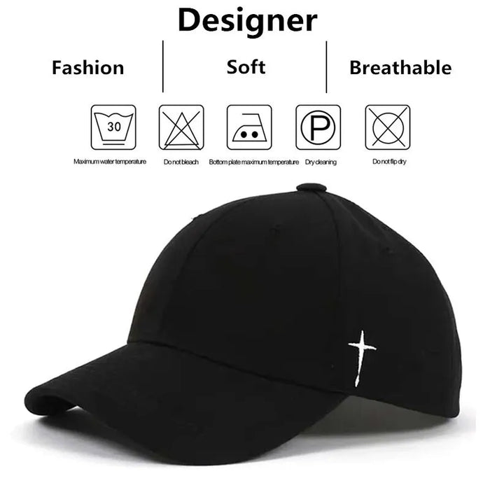 Embroidered Unisex Baseball Cap Simple Cross Water Drop Design Adjustable For Spring Autumn Outdoor Wear Sun Protection Hat