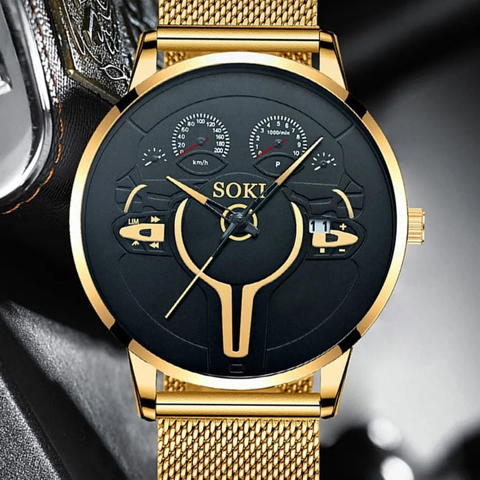 Luxury Fashion Calendar Watch Men Stainless Steel Strap Clock Sport Watches Mens Quartz Wristwatch