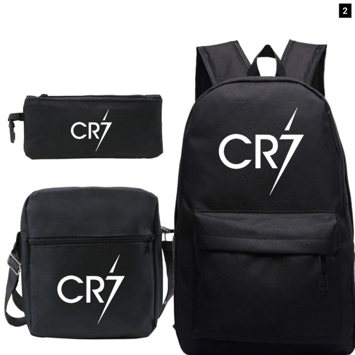 Unisex Football Ronaldo Cr7 3Pcs/Set Laptop School Bag For Kids