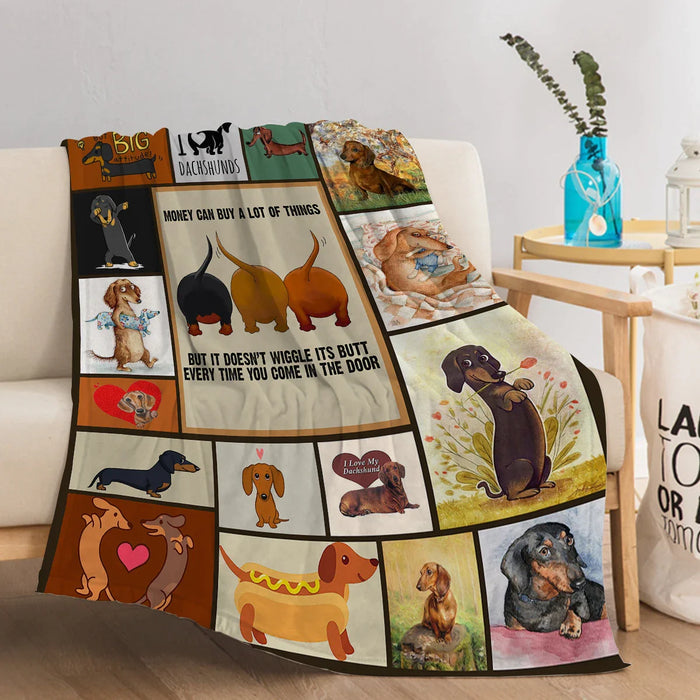 Dachshund Blanket For Dog Lovers Wagging Tails Print